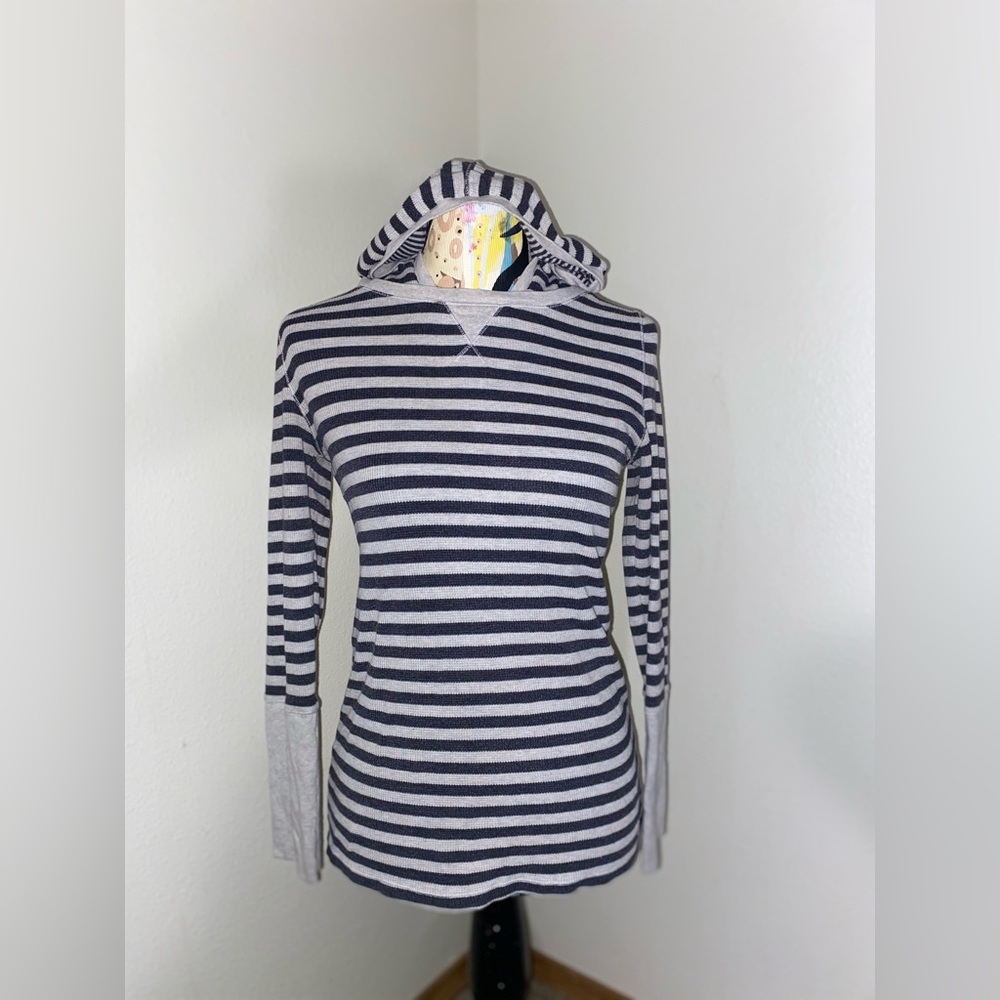 Y2K Calvin Klein striped long sleeve w/ hoodie. Size: S.